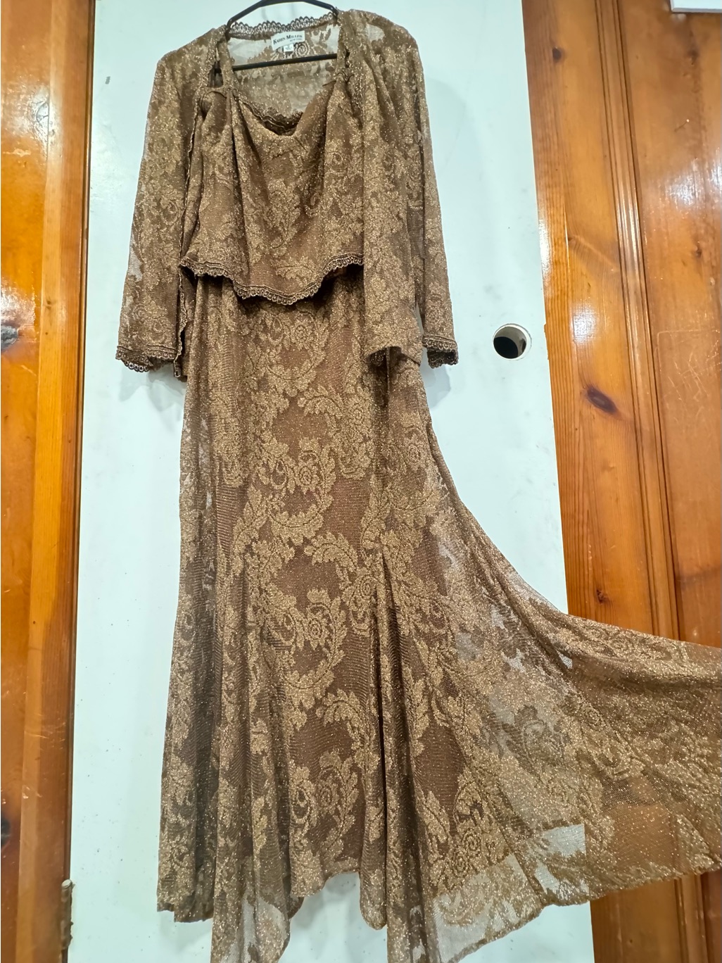 Karen Miller Golden Lace Evening Dress + Matching Jacket Gatsby Ritzy